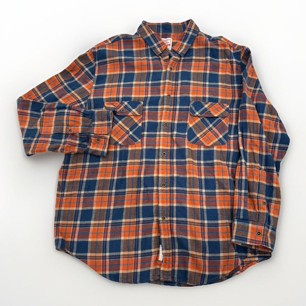 Flint And Tinder Flannel Mens Size XXL Orange Blue Button Down Long Sleeve